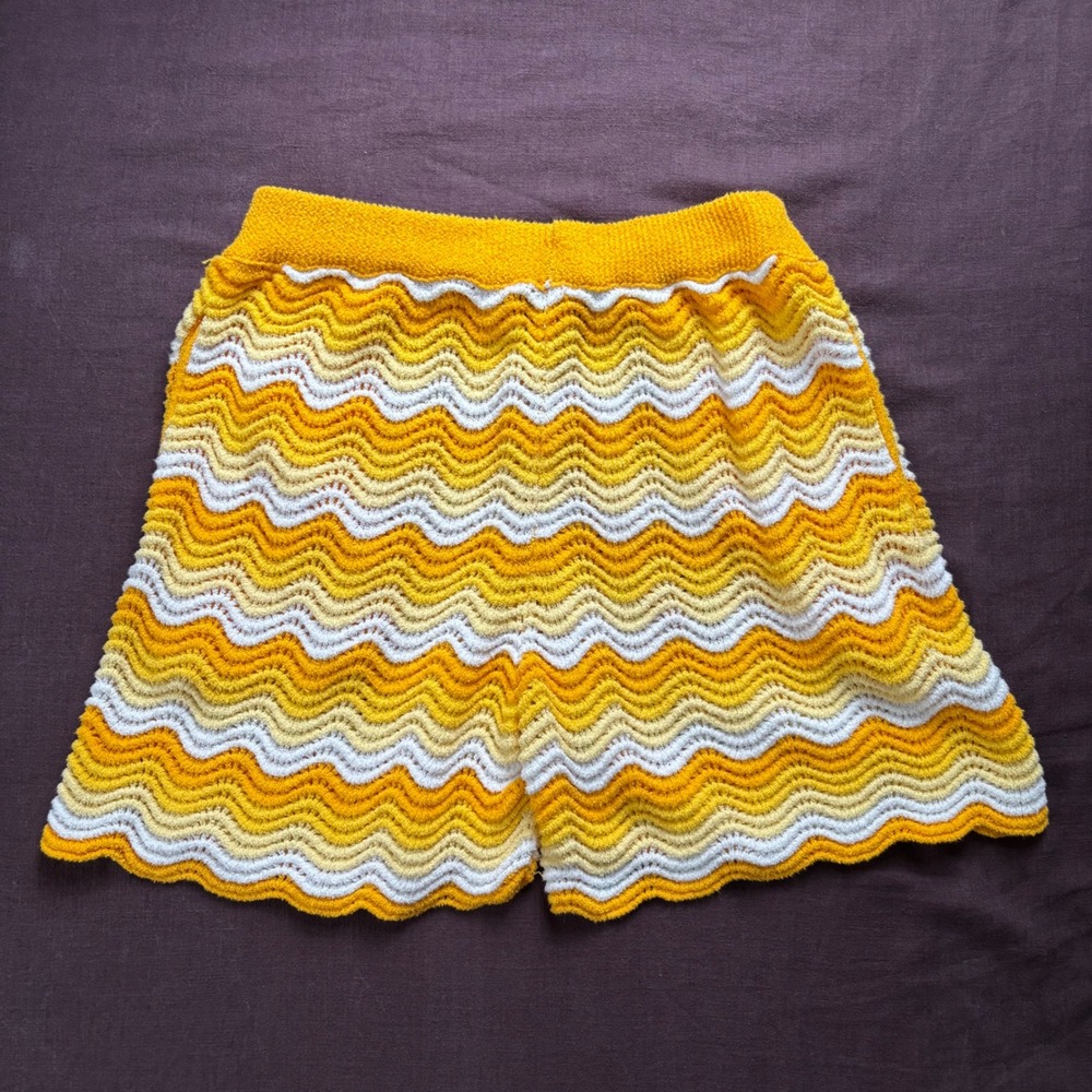 Casablanca Tennis Club Yellow White Chevron Wavey Crochet Knit Shorts Large - Picture 2 of 8
